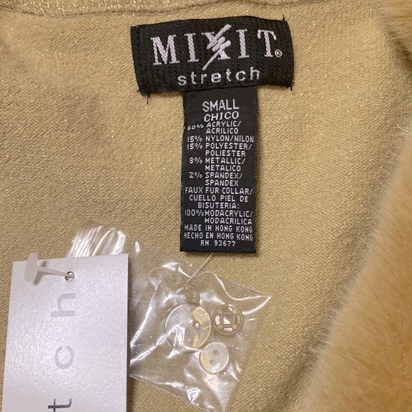🌷 Mixit 🌷 Gold Sparkle Fur Trim Cardigan Sweater NWT - Picture 5 of 10